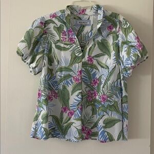Tommy Bahama Green and Pink Floral Blouse